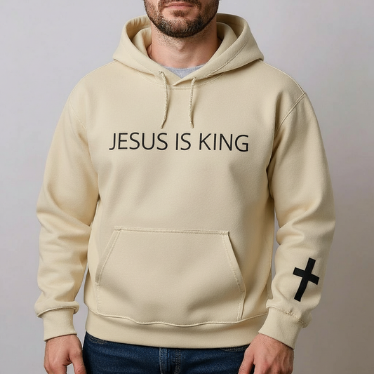 JIK® Jesus is King Hoodie BEIGE + BLACK LETTERING